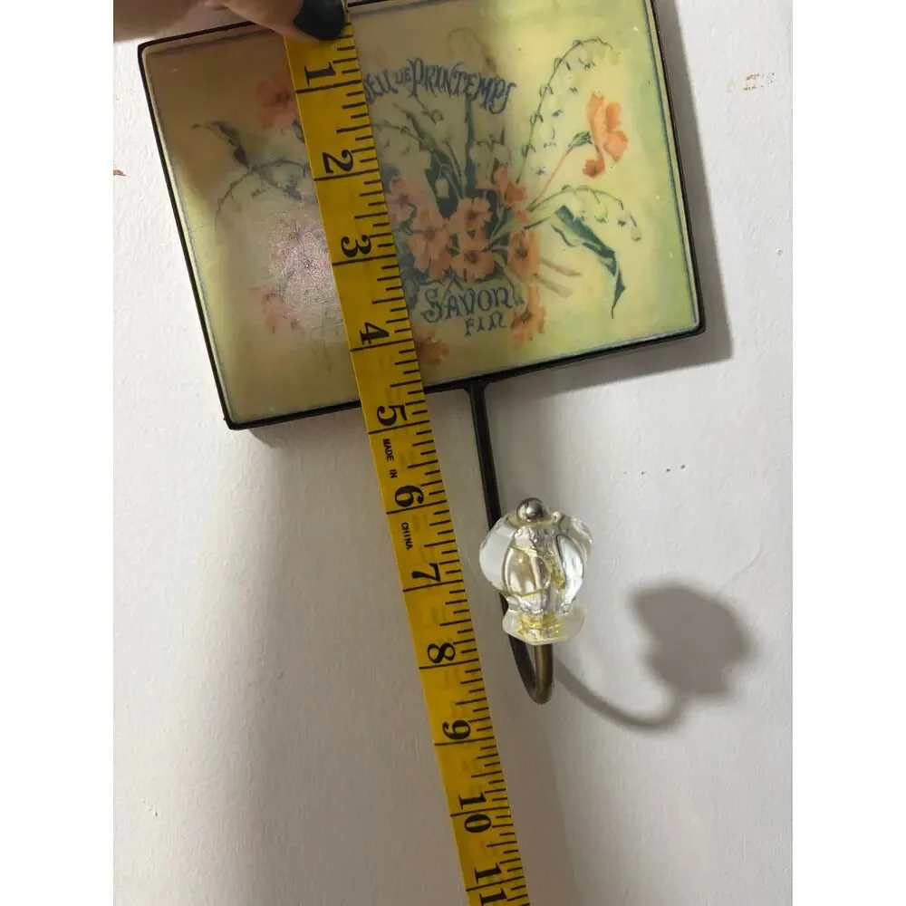 French Style Wall Hook With Glass Knob Floral Bouquet Words Fine Soap In French